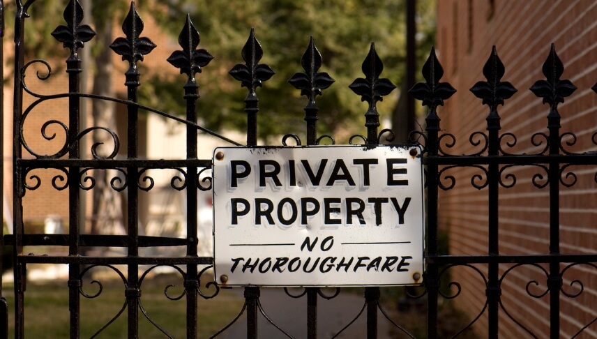 private property signage in a gate